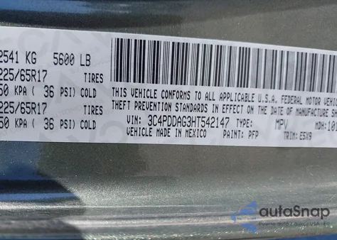 2017 Dodge Journey Se Awd from USA, damaged, VIN 3C4PDDAG3HT542147